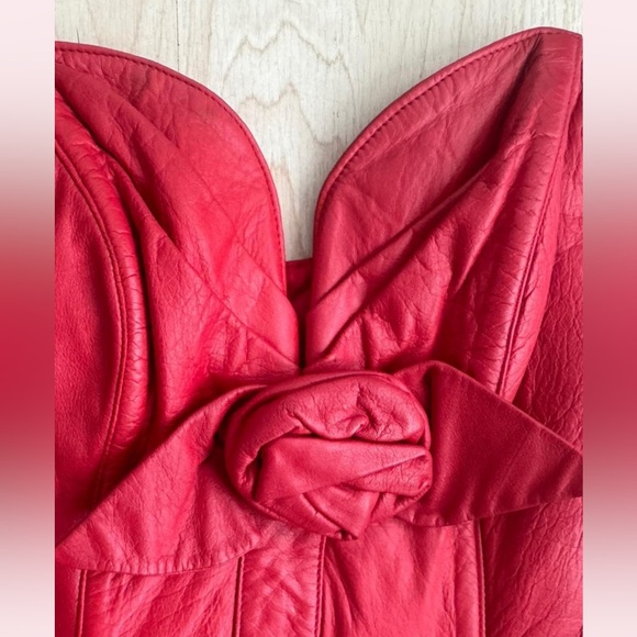Karen Okada Vintage Red Leather Strapless Corset Midi Dress - XS - Picture 6 of 6